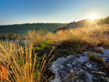 Beautiful landscape with bright sun and river