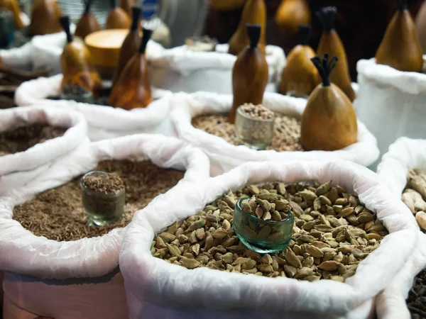 Close-up of spices in sacks — Stok fotoğraf