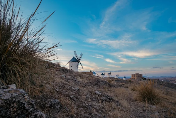 Windmills at the sunset in Consuegra town in Spain — Stock Photo, Image
