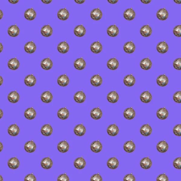 Motif Sans Couture Boule Disco Argent Sur Fond Violet Modèle — Photo