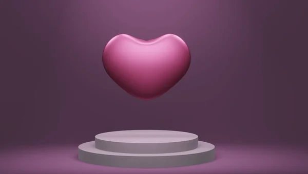 Gloeiend Hart Drijvend Sokkel Paarse Kleur Monochroom Valentijnsdag Wenskaart Concept — Stockfoto