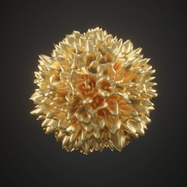 Koyu arkaplanda izole edilmiş üç boyutlu sarı metalik şekil