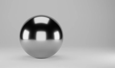 Metin için alanı olan beyaz arkaplan üzerinde üç boyutlu gümüş küre oluşturma