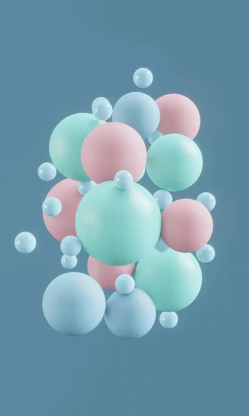 3d render of multicolored spheres floating against light blue background