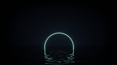 Su yüzeyinin altında ışık yansıması ile parlayan boş çemberin 3D görüntüsü