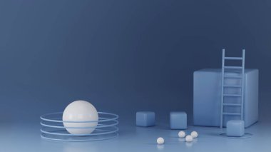 Geometrik şekilli ve koyu mavi tek renkli boşluklu hareketsiz yaşamın 3 boyutlu canlandırması