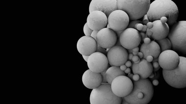 Metin ve siyah arkaplan için boşluğu olan 3d biçimlendirici, beton yüzen şekiller