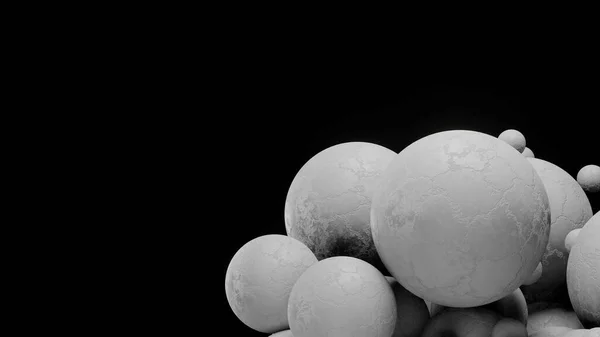 Metin ve siyah arkaplan için boşluğu olan 3d biçimlendirici, beton yüzen şekiller