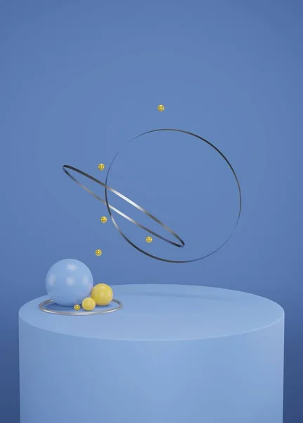 Mavi renkte süzülen basit geometrik şekillerin 3d görüntüsü