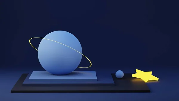 Weergave Van Geometrische Vormen Blauwe Kleur Kosmos Concept — Stockfoto