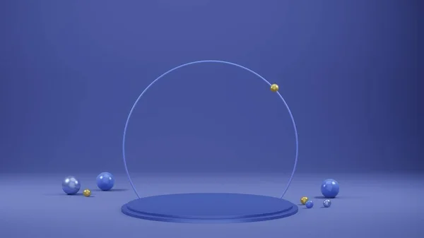 Darstellung Des Kreises Auf Sockel Blauer Monochromer Farbe Leerer Raum Stockfoto