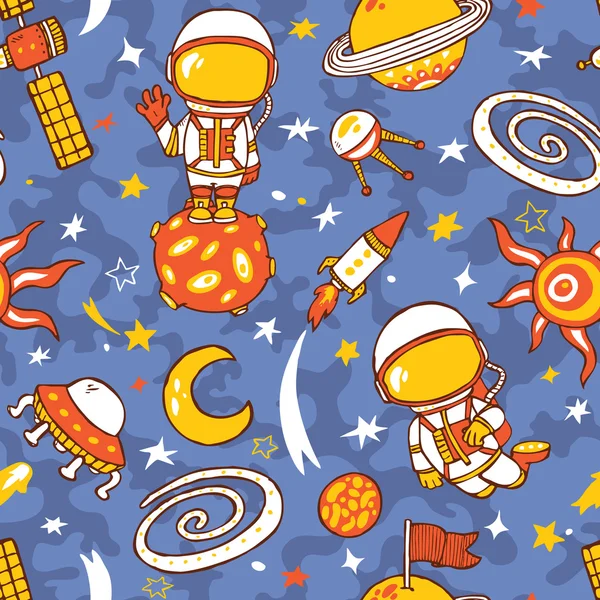 Doodle astronauts pattern of space collection. — Stock Vector