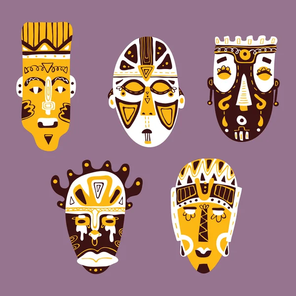 Afrikanska masker samling. — Stock vektor