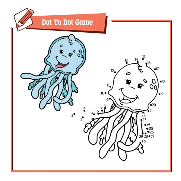 Dot to dot jellyfish educational kid game. — Stock Vector