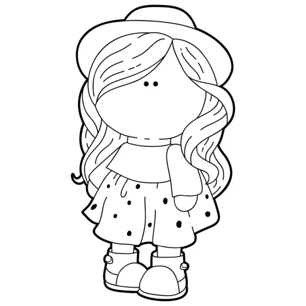 Vector Illustration Coloring Page Cartoon Textile Doll Children Coloring Scrap — Stock Vector