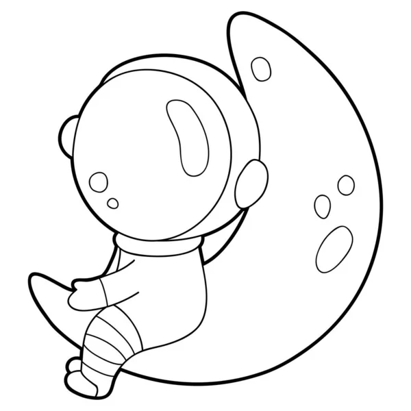 Illustration Vectorielle Coloriage Avec Astronaute Dessin Animé Pour Enfants Livre — Image vectorielle