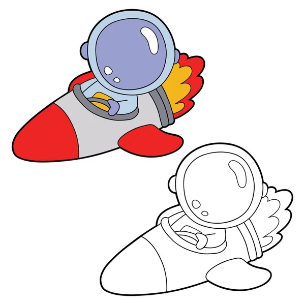 Vector Illustration Coloring Page Cartoon Astronaut Example Children Coloring Scrap — Stock Vector