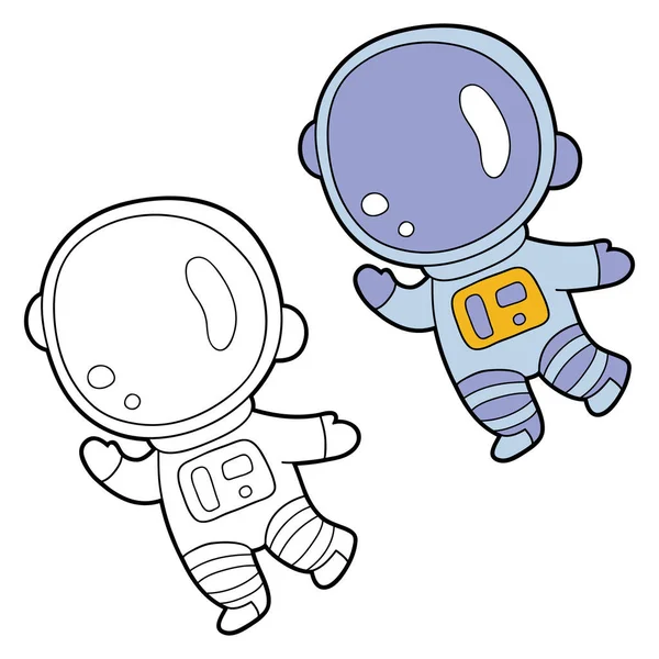 Vektor Illustration Målarbok Med Tecknad Astronaut Med Exempel För Barn — Stock vektor