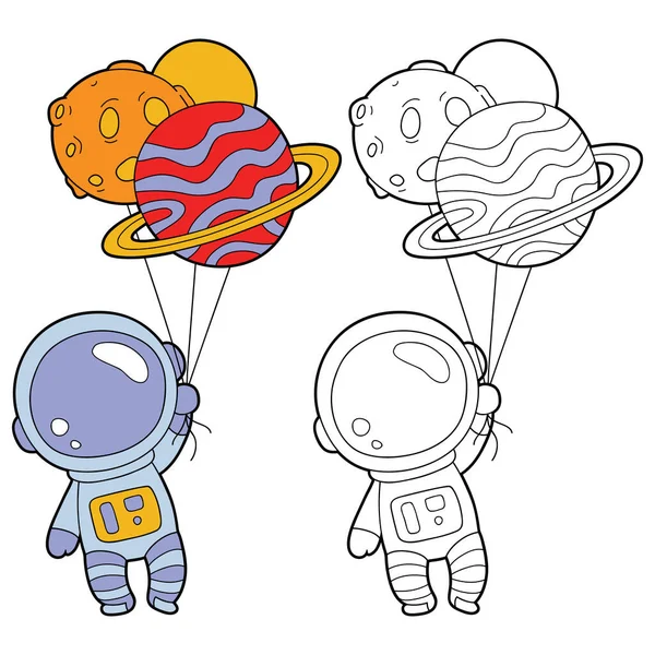 Vector Illustration Coloring Page Cartoon Astronaut Example Children Coloring Scrap — Stock Vector