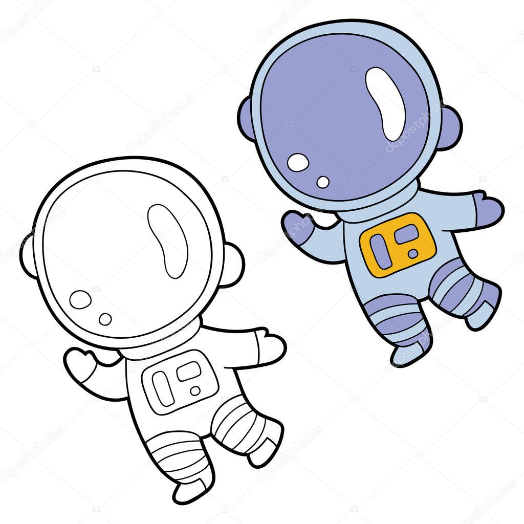 Vector illustration coloring page with cartoon astronaut with example for children, coloring and scrap book, printable