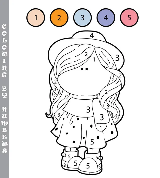 有趣的颜色通过数字着色教育游戏 用儿童卡通片纺织娃娃进行数字教育游戏的矢量图解着色 — 图库矢量图片