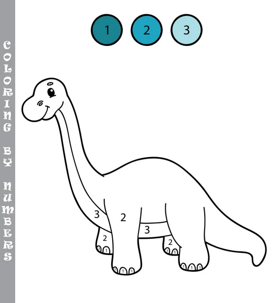有趣的颜色通过数字着色教育游戏 用卡通恐龙对儿童进行数字教育游戏的矢量图解着色 — 图库矢量图片