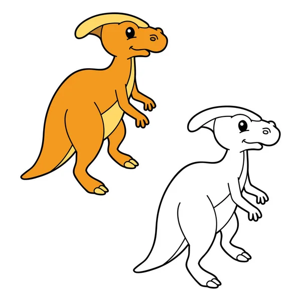 Vector Illustration Malseite Mit Cartoon Dinosaurier Und Beispiel Für Kinder — Stockvektor