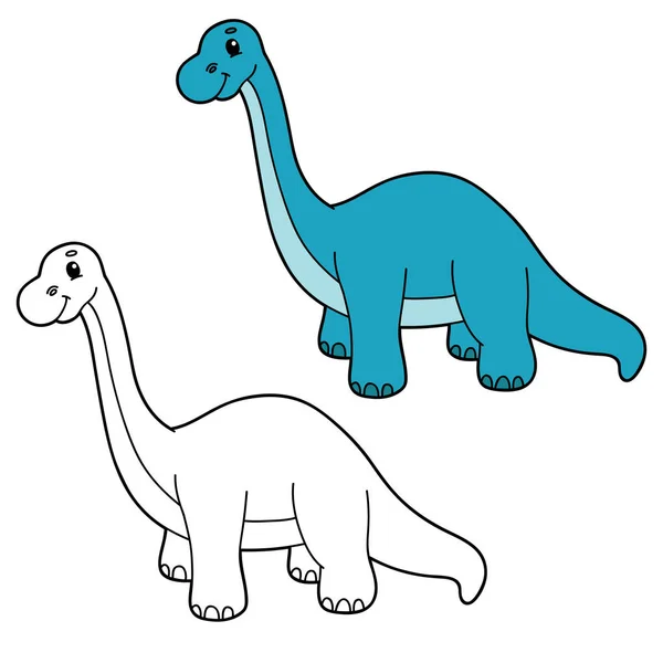 Vector Illustration Malseite Mit Cartoon Dinosaurier Und Beispiel Für Kinder — Stockvektor