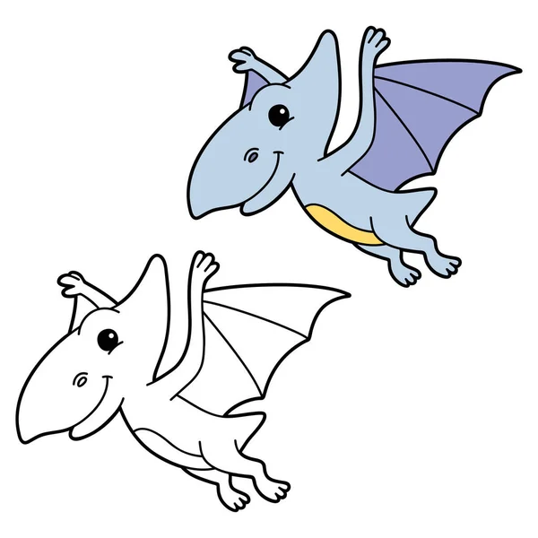 Illustration Vectorielle Coloriage Avec Dinosaure Dessin Animé Exemple Pour Les — Image vectorielle