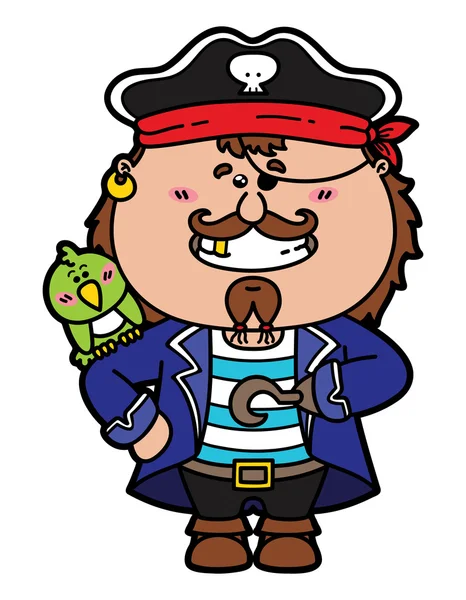 Pirate drôle et perroquet . — Image vectorielle