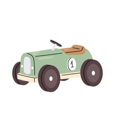 Parlak çizgi film tarzında çizilmiş şirin bir klasik pedal araba oyuncağı. Çocuklar için geçmişe dönük gezinti aracı, çocuk temaları, çocuk tasarımı, eğitim malzemeleri ve eğlenceli dekorasyonlar için mükemmel.