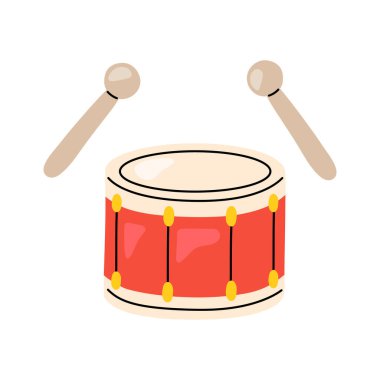 Çekiçli parlak vektör davulu çocuk tarzında. Ana hatları olmayan renkli müzik aleti çizimi, çocuklar için mükemmel eğitim, müzik eğitimi, kreş tasarımı ve anaokulu malzemeleri.