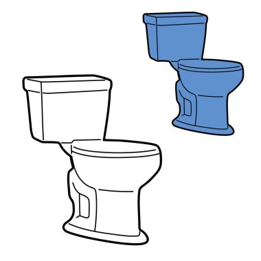Ana hatlı ve mavi renkli bir klozetin vektör çizimi. Basit tuvalet temizliği ikonu beyaz arka planda izole edilmiş, tesisat, hijyen, tuvalet ve WC tasarım kavramları için uygun.