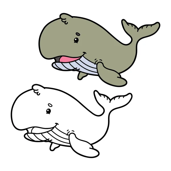 Coloriage drôle de baleine . — Image vectorielle