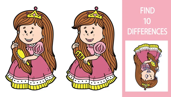 Encontrar diferencias princesa juego . — Vector de stock