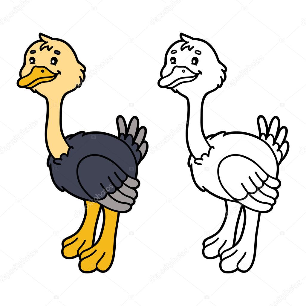 Illustrazione vettoriale colorare di struzzo felice del fumetto per bambini da colorare e libro dello scarto — Vettoriali di boyusya Trova immagini simili
