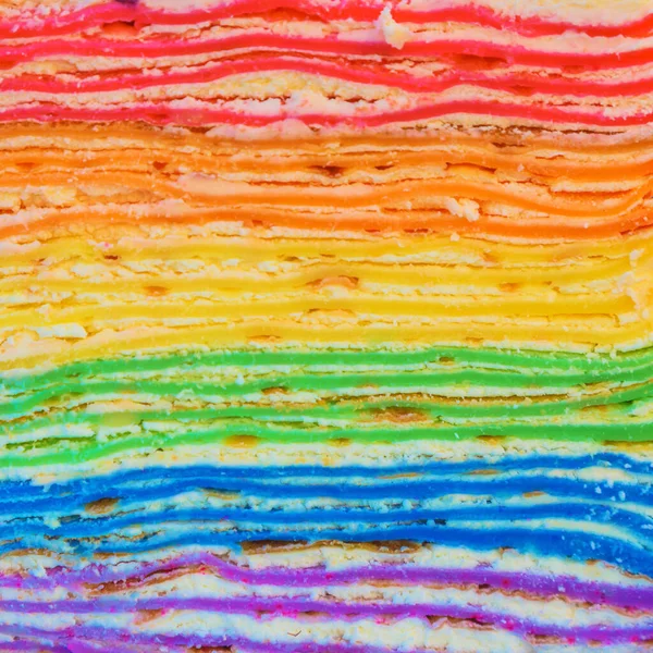 Multicolored Rainbow Cake Bright Colorful Cake Made Crepes Different Colors — Stock Photo, Image