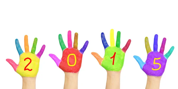 Crianças mãos coloridas formando número 2015 . — Fotografia de Stock
