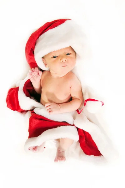 Nyfött barn klädd som jultomte. — Stockfoto