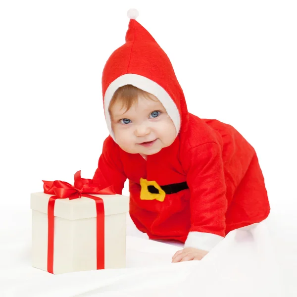 Papai Noel bebê com presente de Natal — Fotografia de Stock