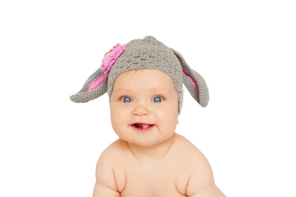 Funny smiling baby like easter bunny or lamb. — Stock Photo, Image