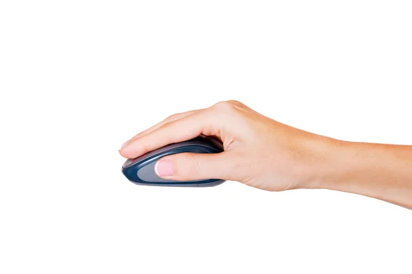 Female hand using wireless computer mouse. — Stock Photo, Image