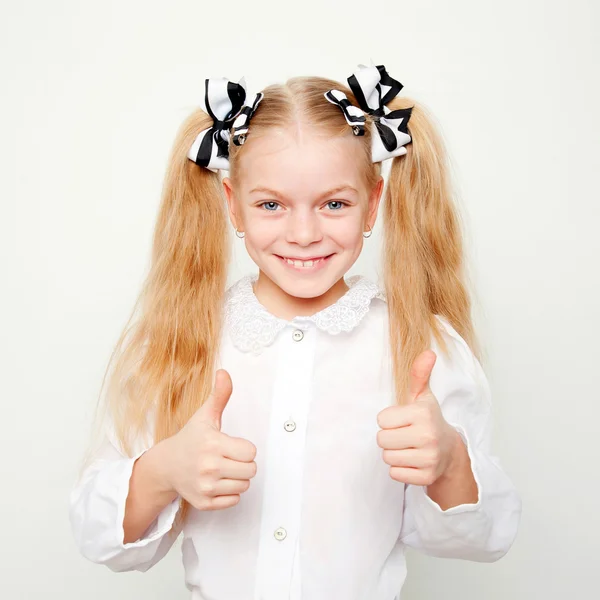 Pupil school child showing thumbs up — Stock Photo, Image