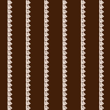 Kahverengi arkaplanda dikey beyaz iplikler dantel deseni.