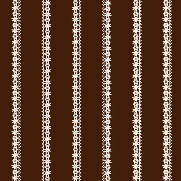 Nahtloses Muster Mit Vertikalen Fäden Aus Weißer Spitze Auf Braunem — Stockvektor