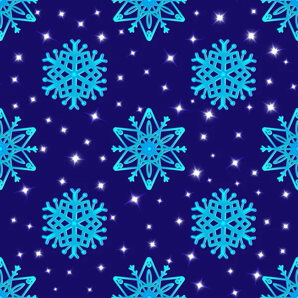 Νιφάδες Χιονιού Σκούρο Μπλε Φόντο Και Αστέρια Εφέ Νέον Διάνυσμα — Διανυσματικό Αρχείο