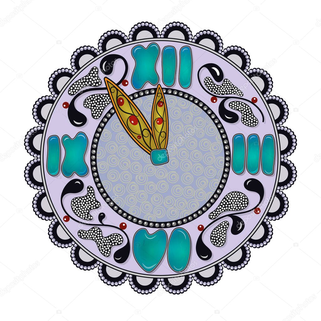 WebNew Year's clock with numbers from precious stones. Vector illustration.