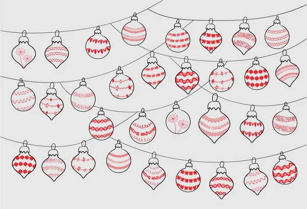 Doodle Décorations Noël Avec Des Motifs Rouges — Image vectorielle