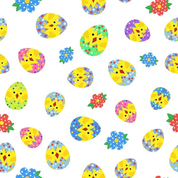Seamless Bright Easter Pattern Shredded Hens — Stock Vector
