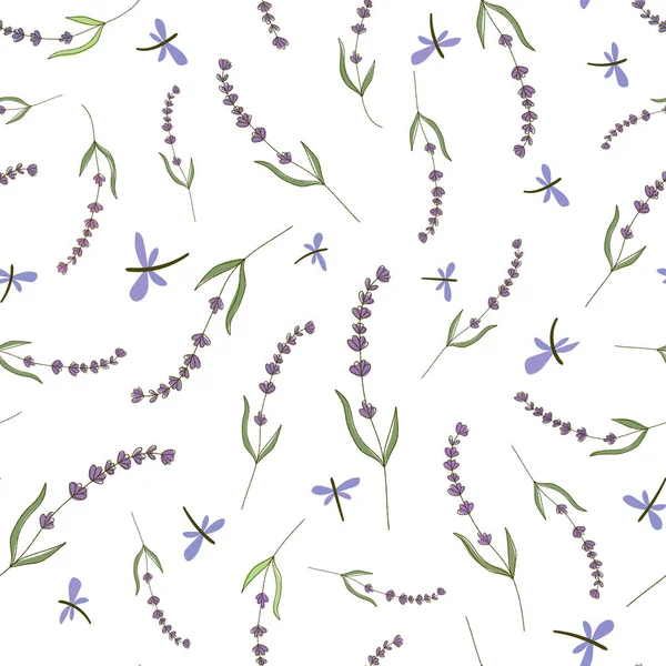 Квітковий Безшовний Фон Гілочками Лаванди Корисно Створення Листівок Запрошень Плакатів — стоковий вектор